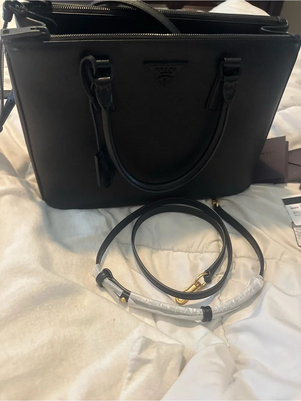 Prada Black Saffiano Leather Satchel with Gold Hardware